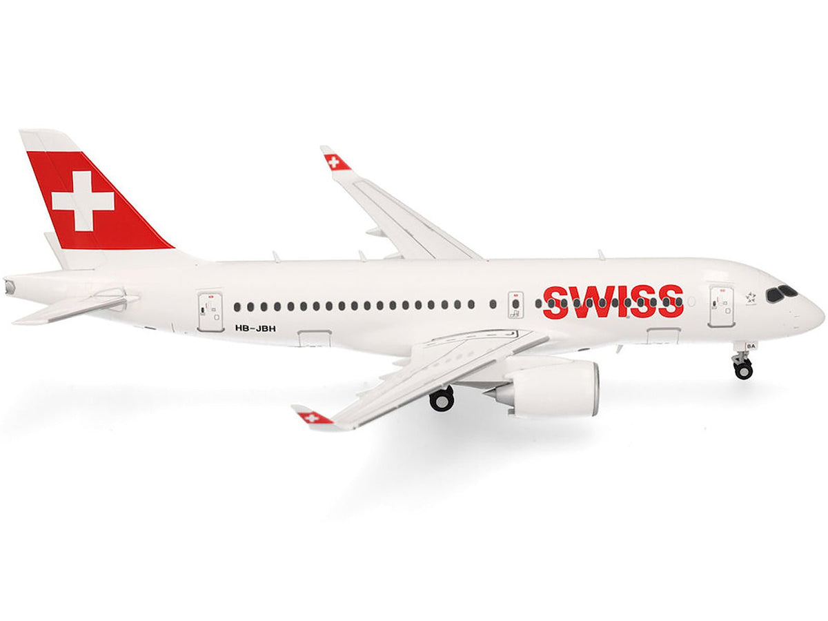 Airbus A220-100 Commercial Aircraft "Swiss International Air Lines" (HB-JBH) White with Red Tail 1/200 Diecast Model Airplane by Herpa-Herpa-ModelCars.com