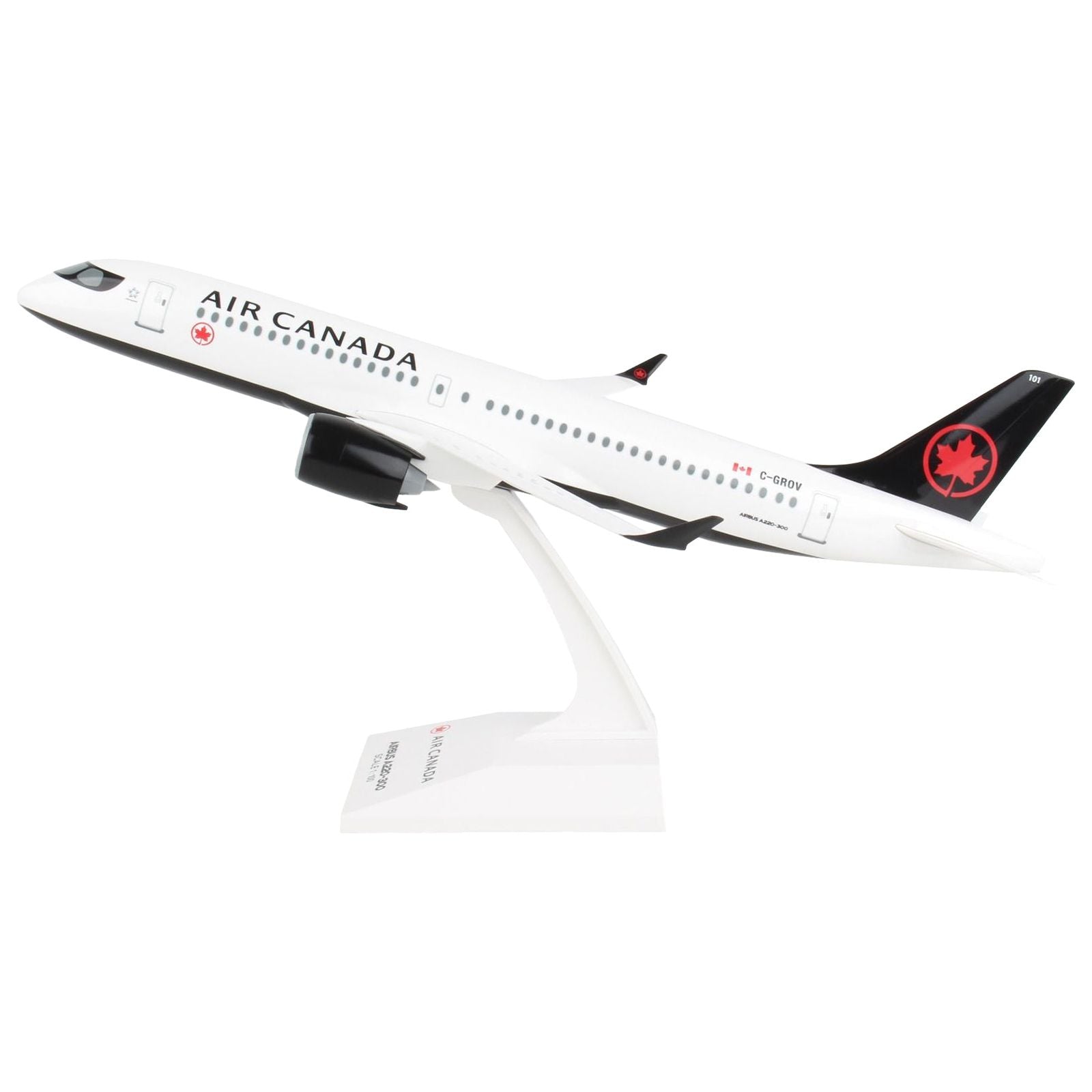 Airbus A220 - 300 Commercial Aircraft "Air Canada" (C - GROV) White with Black Tail (Snap - Fit) 1/100 Plastic Model by Skymarks - Skymarks - ModelCars.com