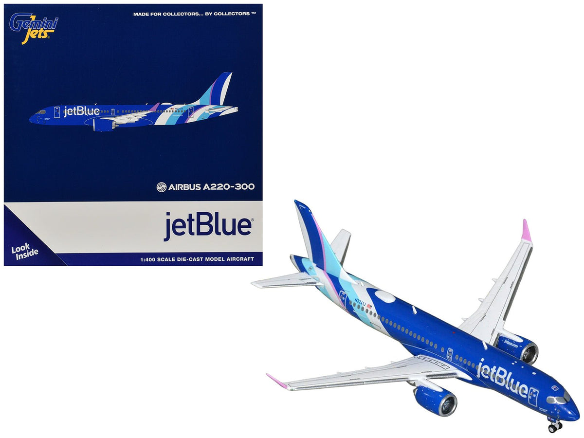 Airbus A220-300 Commercial Aircraft "JetBlue Airways" (N3241J) Blue with Striped Tail 1/400 Diecast Model by GeminiJets-GeminiJets-ModelCars.com