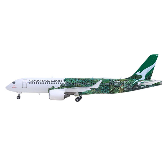 Airbus A220-300 Commercial Aircraft "QantasLink Flying Art Series - Minyma Kutjara Tjukurpa" (VH-X4A) White with Green Graphics 1/200 Diecast Model by Herpa-Herpa-ModelCars.com