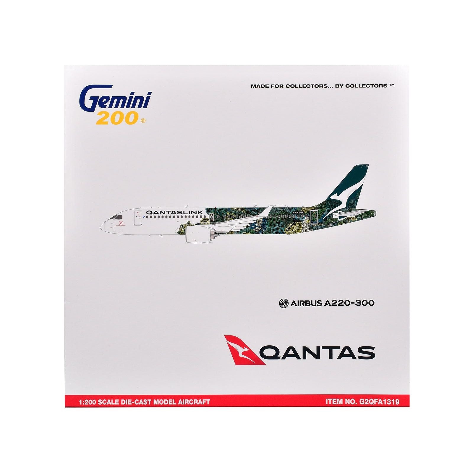 Airbus A220 - 300 Commercial Aircraft "QantasLink - Minyma Kutjara Tjukurpa Livery" (N531PA) White with Green Graphics "Gemini 200" Series 1/200 Diecast Model Airplane by GeminiJets - GeminiJets - ModelCars.com