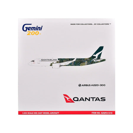 Airbus A220-300 Commercial Aircraft "QantasLink - Minyma Kutjara Tjukurpa Livery" (N531PA) White with Green Graphics "Gemini 200" Series 1/200 Diecast Model Airplane by GeminiJets-GeminiJets-ModelCars.com