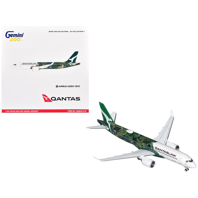 Airbus A220-300 Commercial Aircraft "QantasLink - Minyma Kutjara Tjukurpa Livery" (N531PA) White with Green Graphics "Gemini 200" Series 1/200 Diecast Model Airplane by GeminiJets-GeminiJets-ModelCars.com