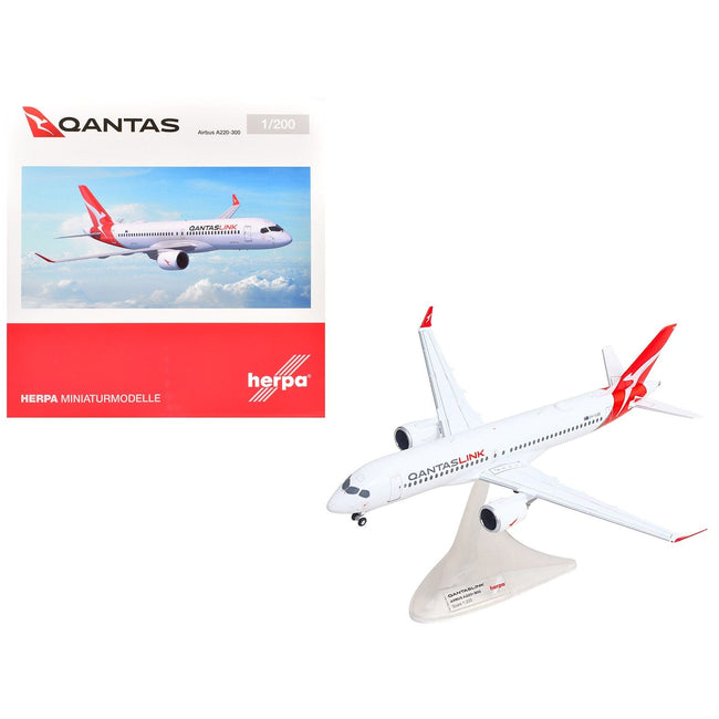 Airbus A220-300 Commercial Aircraft "QantasLink" (VH-X4B) White with Red Tail 1/200 Diecast Model by Herpa-Herpa-ModelCars.com