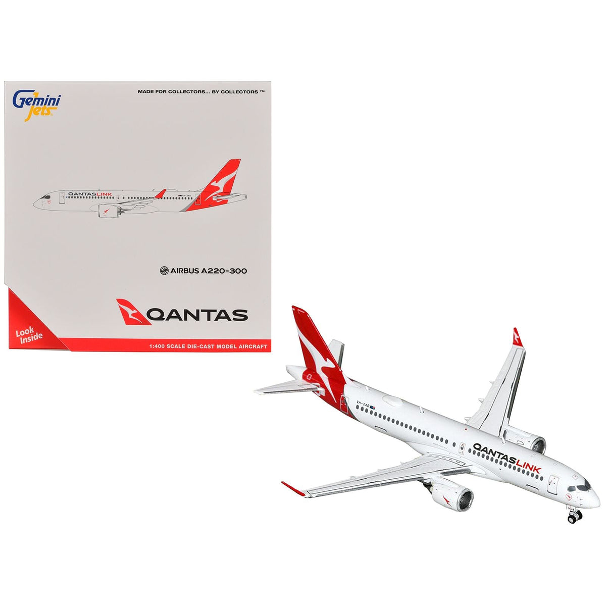 Airbus A220-300 Commercial Aircraft "QantasLink" (VH-X4B) White with Red Tail 1/400 Diecast Model Airplane by GeminiJets-GeminiJets-ModelCars.com