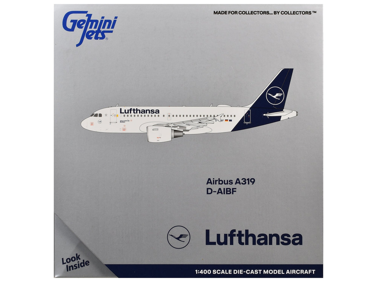 Airbus A319-100 Commercial Aircraft "Lufthansa" (D-AIBF) White with Dark Blue Tail 1/400 Diecast Model Airplane by GeminiJets-GeminiJets-ModelCars.com