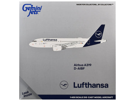 Airbus A319-100 Commercial Aircraft "Lufthansa" (D-AIBF) White with Dark Blue Tail 1/400 Diecast Model Airplane by GeminiJets-GeminiJets-ModelCars.com