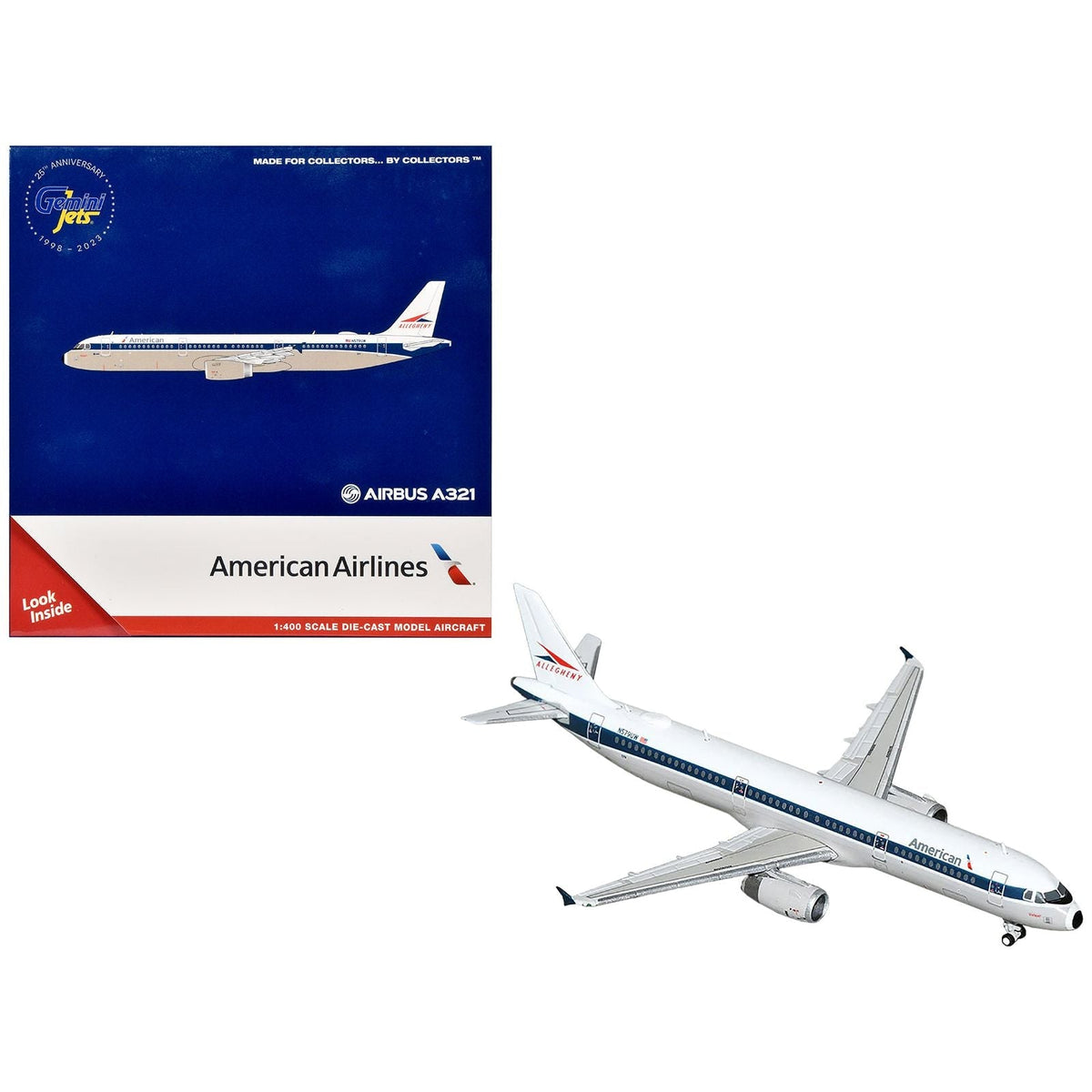 Airbus A321 Commercial Aircraft "American Airlines - Allegheny Heritage" (N579UW) White with Blue Stripes 1/400 Diecast Model Airplane by GeminiJets-GeminiJets-ModelCars.com