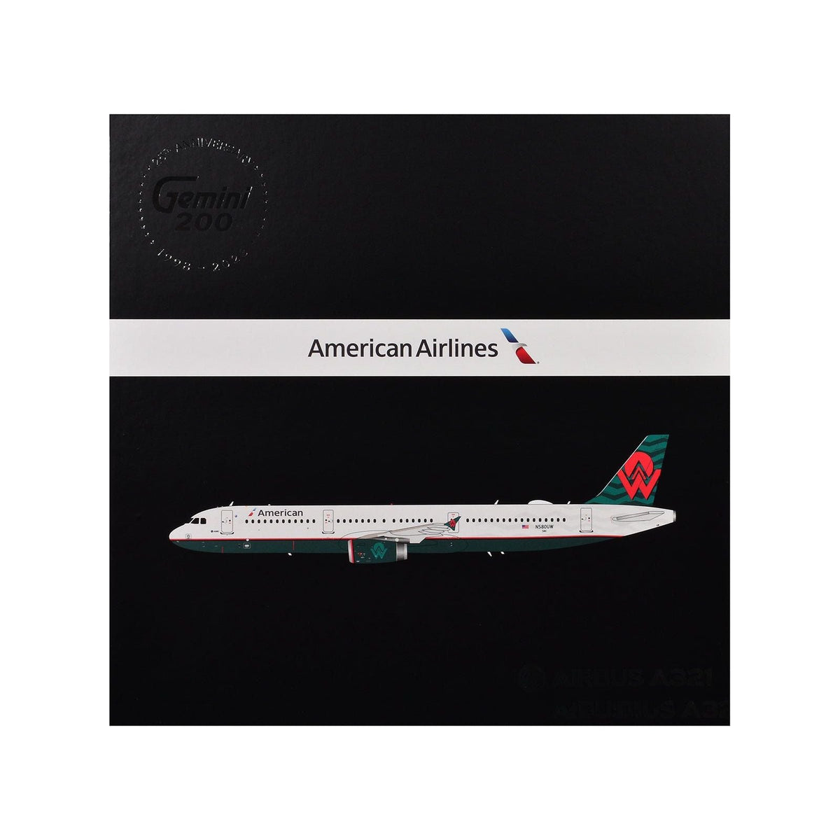 Airbus A321 Commercial Aircraft "American Airlines - America West Heritage Livery" (N580UW) White with Tail Graphics "Gemini 200" Series 1/200 Diecast Model Airplane by GeminiJets-GeminiJets-ModelCars.com