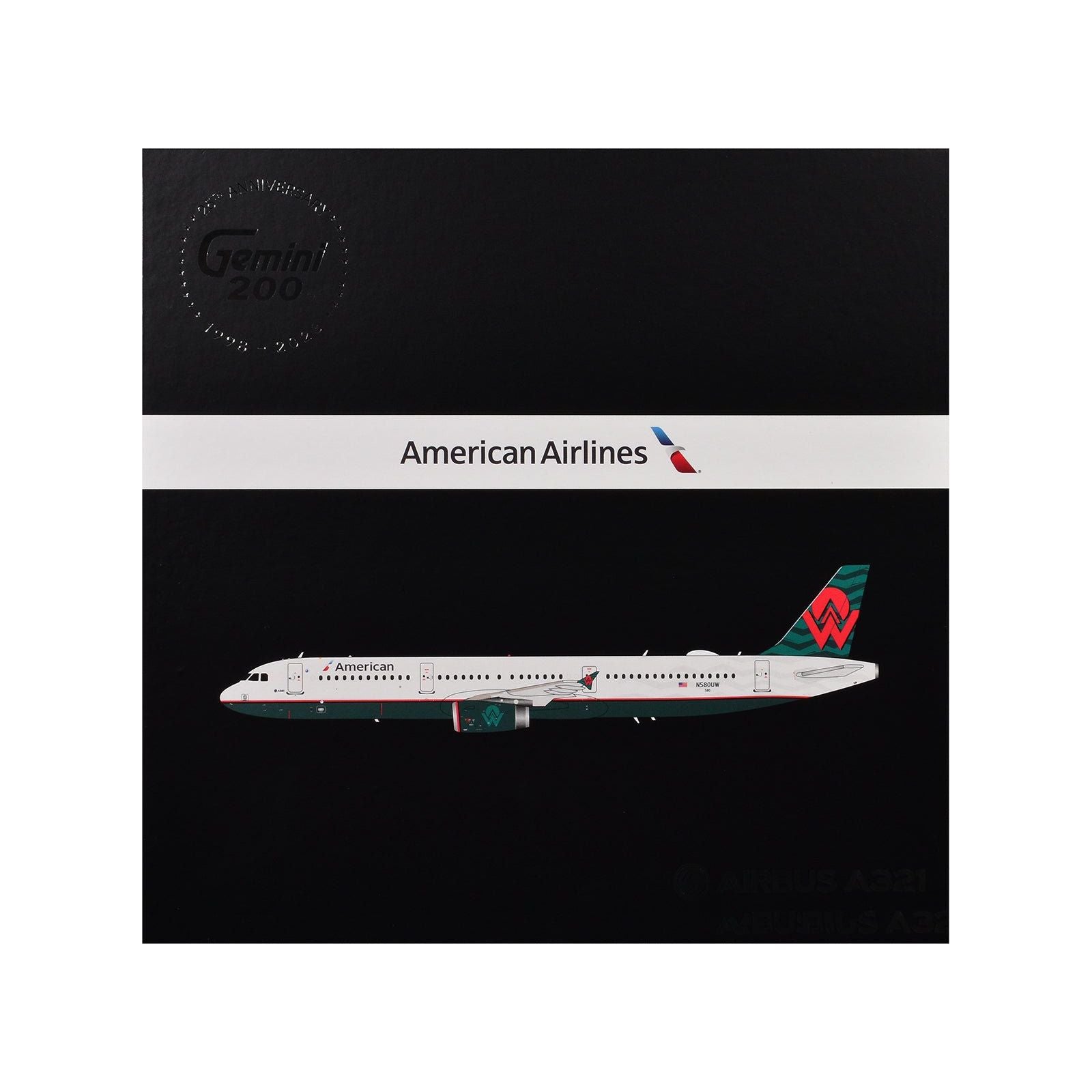 Airbus A321 Commercial Aircraft "American Airlines - America West Heritage Livery" (N580UW) White with Tail Graphics "Gemini 200" Series 1/200 Diecast Model Airplane by GeminiJets - GeminiJets - ModelCars.com
