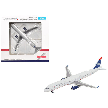 Airbus A321 Commercial Aircraft "American Airlines" (N578UW) Gray with Blue Tail 1/500 Diecast Model by Herpa-Herpa-ModelCars.com