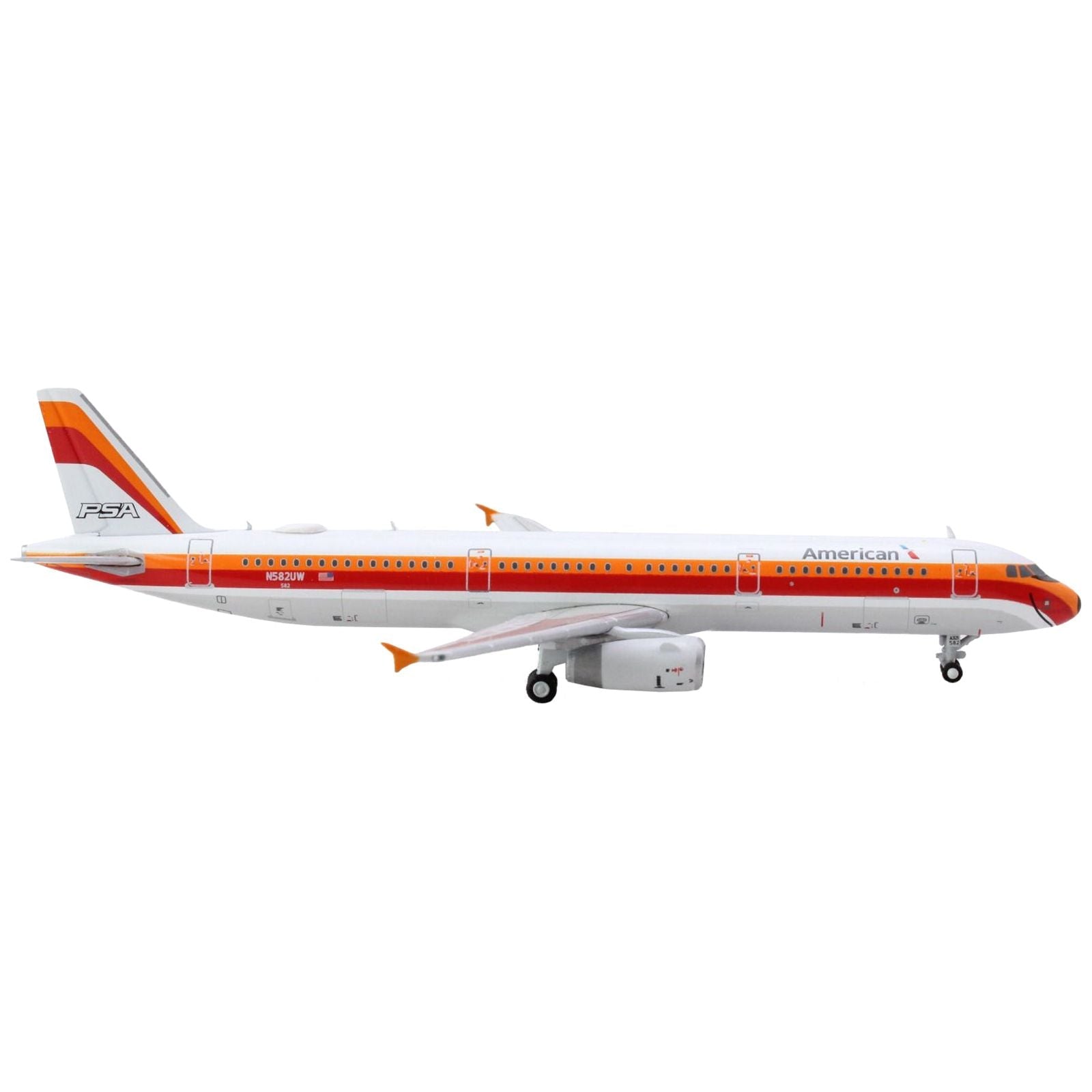 Airbus A321 Commercial Aircraft "American Airlines - PSA" (N582UW) White with Red and Orange Stripes 1/400 Diecast Model Airplane by GeminiJets - GeminiJets - ModelCars.com