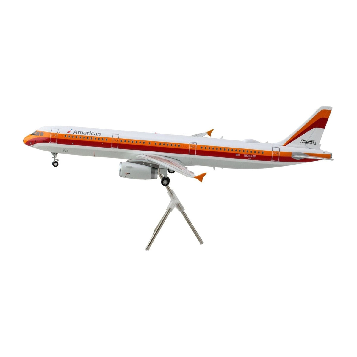 Airbus A321 Commercial Aircraft "American Airlines - PSA" (N582UW) White with Red and Orange Stripes "Gemini 200" Series 1/200 Diecast Model Airplane by GeminiJets-GeminiJets-ModelCars.com