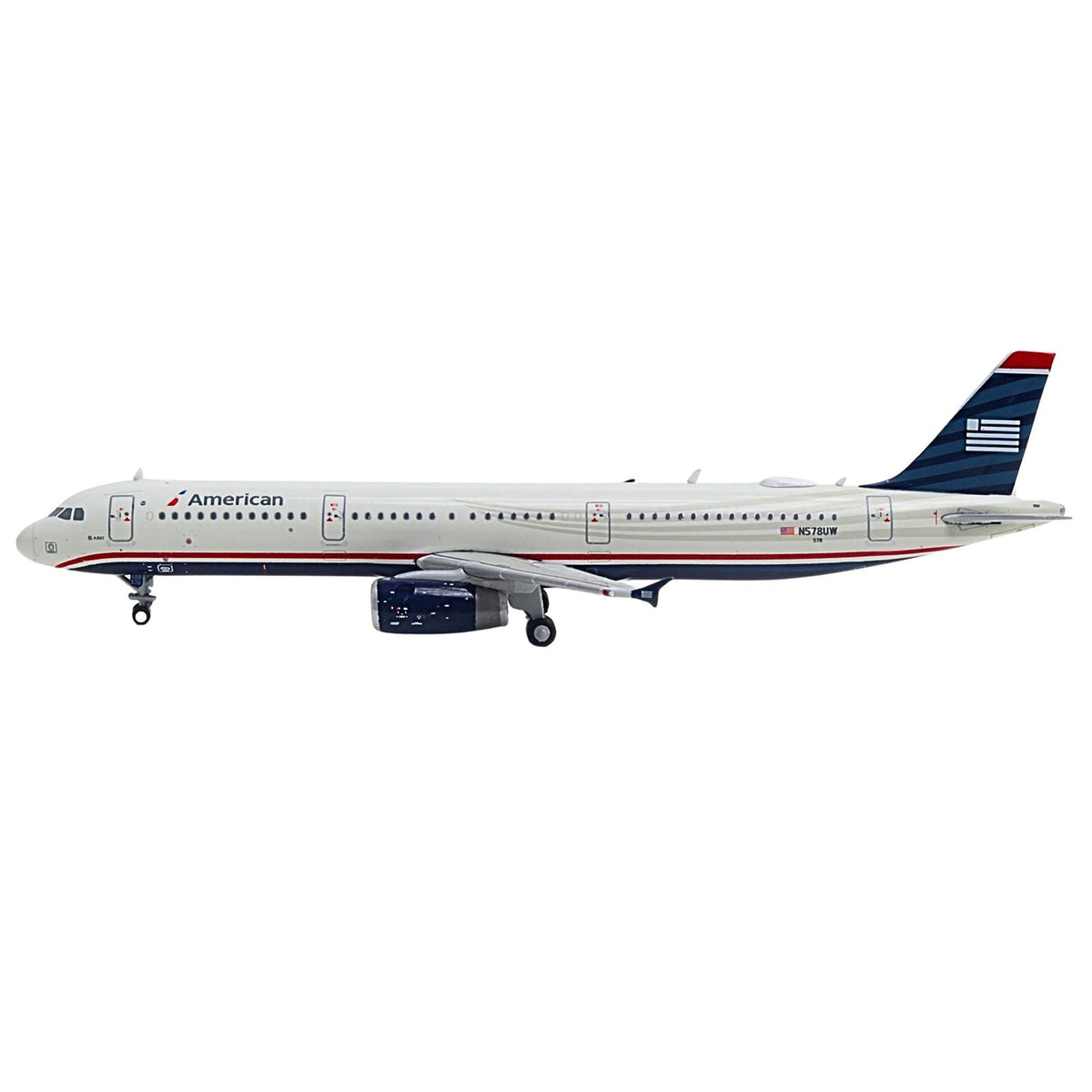 Airbus A321 Commercial Aircraft "American Airlines - US Airways Heritage Jet" (N578UW) White with Blue Tail 1/400 Diecast Model Airplane by GeminiJets-GeminiJets-ModelCars.com
