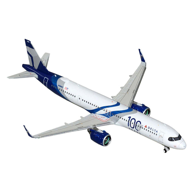 Airbus A321neo Commercial Aircraft "Delta Air Lines 100 Years" (N589DT) White and Blue with Stripes 1/400 Diecast Model Airplane by GeminiJets-GeminiJets-ModelCars.com