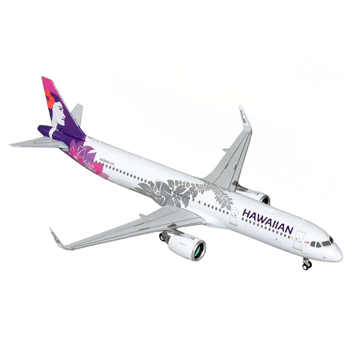Airbus A321neo Commercial Aircraft "Hawaiian Airlines" (N208HA) White with Tail Graphics "Gemini 200" Series 1/200 Diecast Model Airplane by GeminiJets-GeminiJets-ModelCars.com