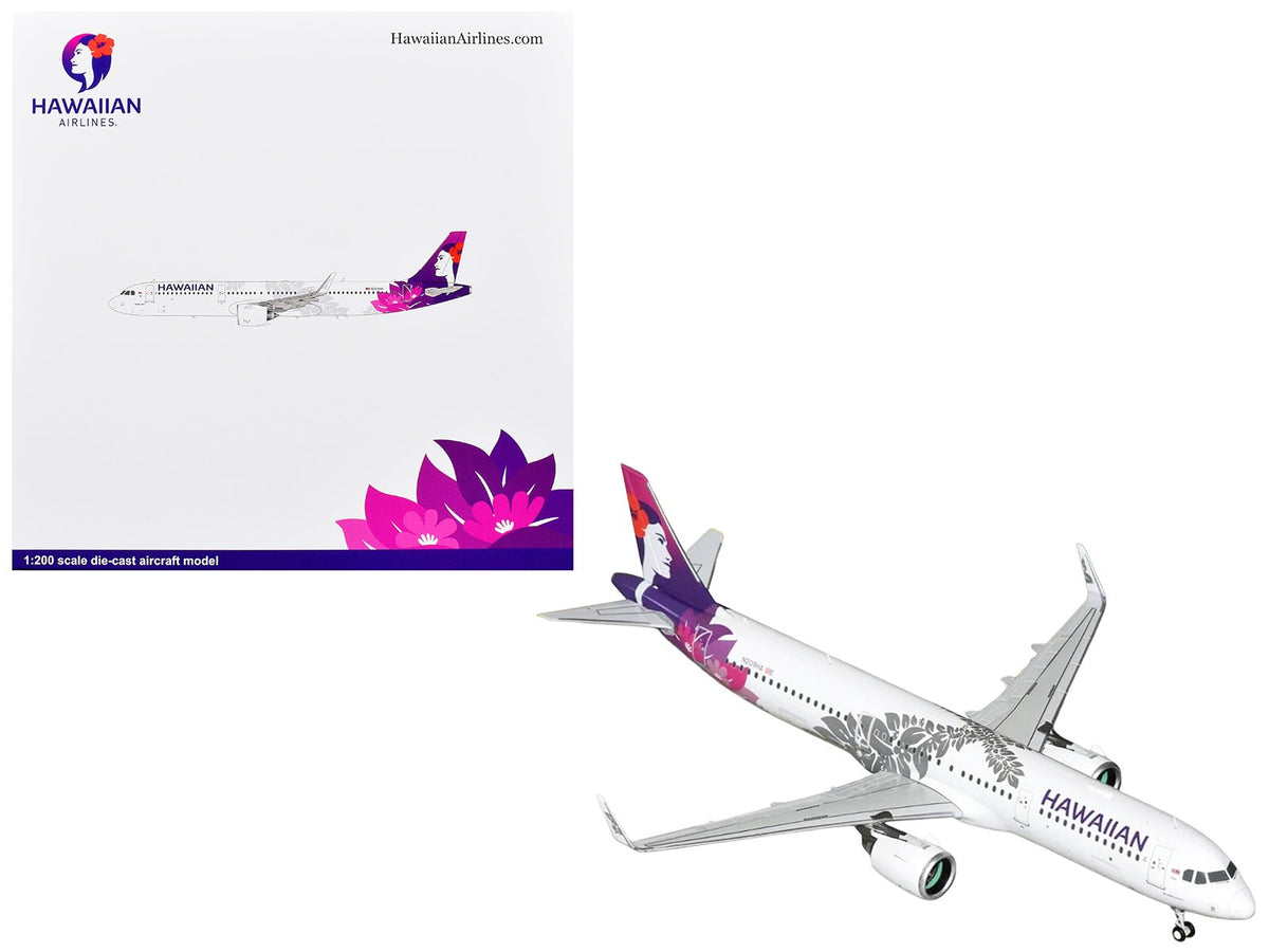 Airbus A321neo Commercial Aircraft "Hawaiian Airlines" (N209HA) White with Purple Tail and Graphics "Gemini 200" Series 1/200 Diecast Model Airplane by GeminiJets-GeminiJets-ModelCars.com