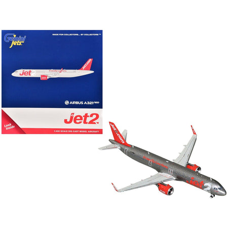 Airbus A321neo Commercial Aircraft "Jet2" (G-SUNO) Gray Metallic with Red Tail 1/400 Diecast Model Airplane by GeminiJets-GeminiJets-ModelCars.com