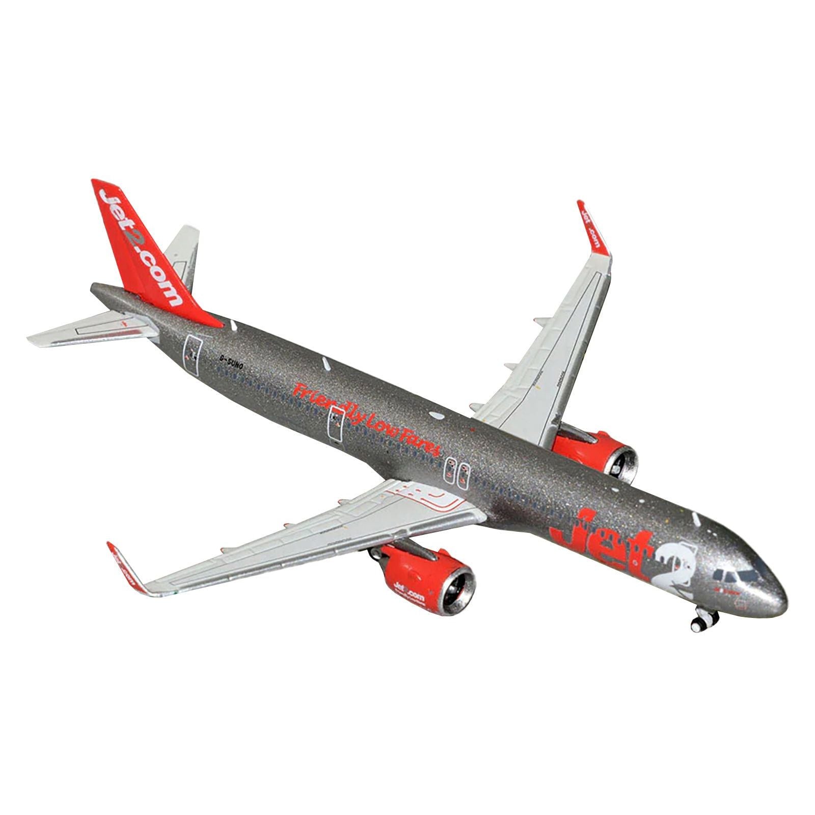 Airbus A321neo Commercial Aircraft "Jet2" (G - SUNO) Gray Metallic with Red Tail 1/400 Diecast Model Airplane by GeminiJets - GeminiJets - ModelCars.com