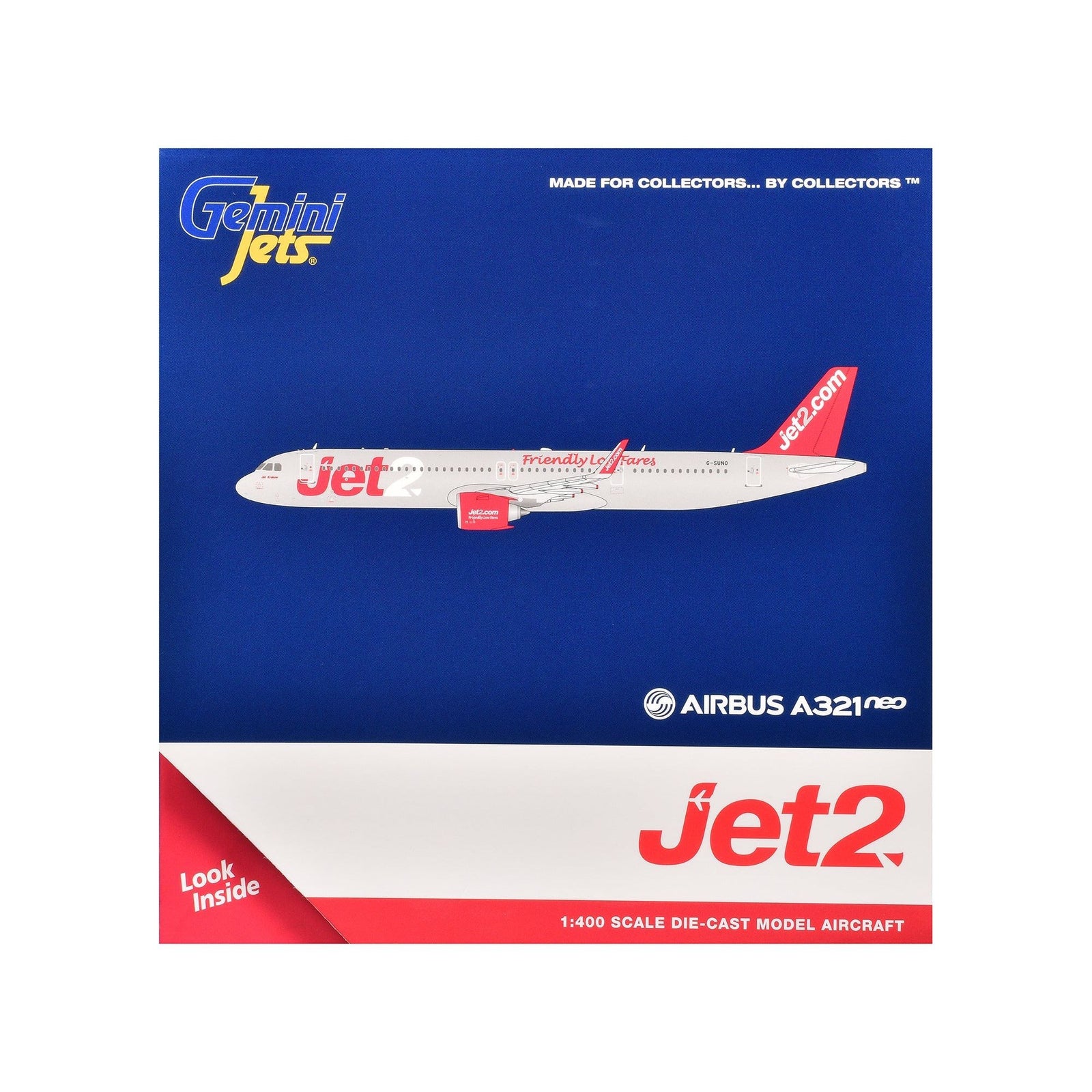 Airbus A321neo Commercial Aircraft "Jet2" (G - SUNO) Gray Metallic with Red Tail 1/400 Diecast Model Airplane by GeminiJets - GeminiJets - ModelCars.com