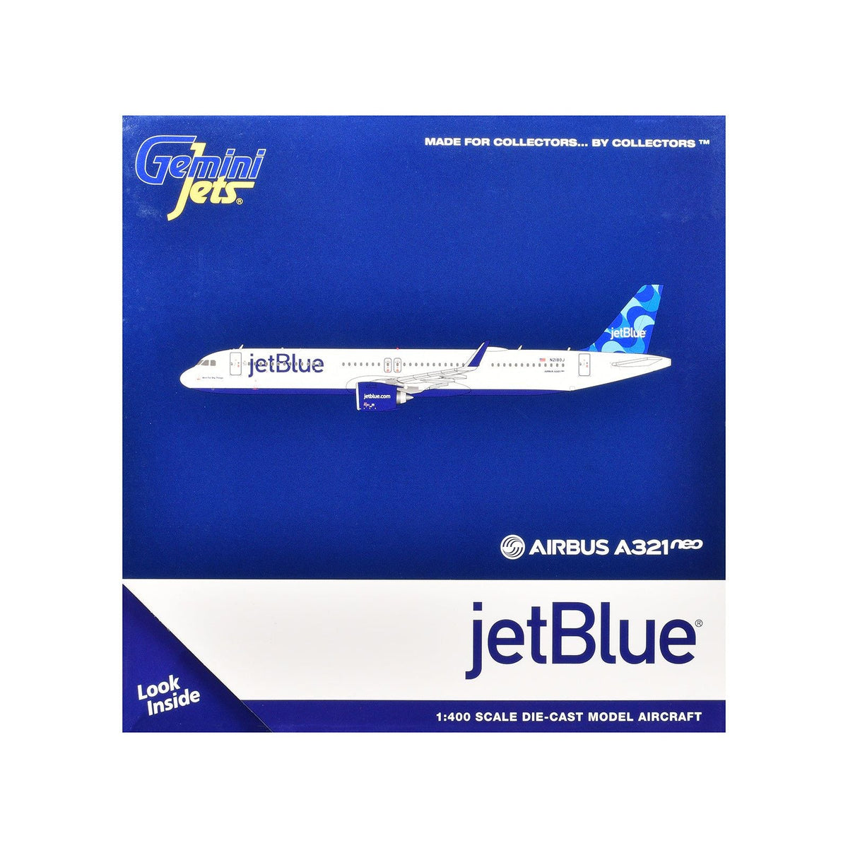 Airbus A321neo Commercial Aircraft "JetBlue Airways" (N2180J) White with Blue Tail 1/400 Diecast Model Airplane by GeminiJets-GeminiJets-ModelCars.com