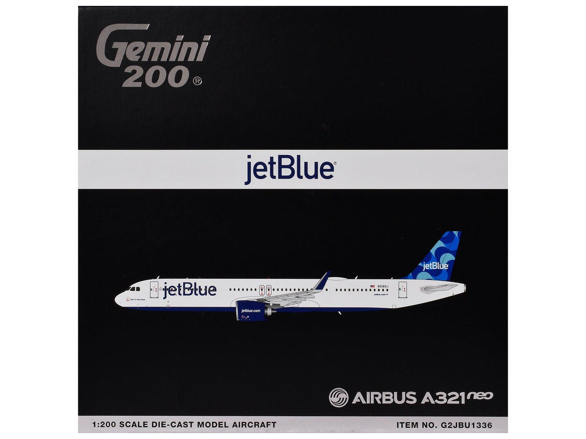 Airbus A321neo Commercial Aircraft "JetBlue Airways" (N2180J) White with Blue Tail "Gemini 200" Series 1/200 Diecast Model by GeminiJets-GeminiJets-ModelCars.com