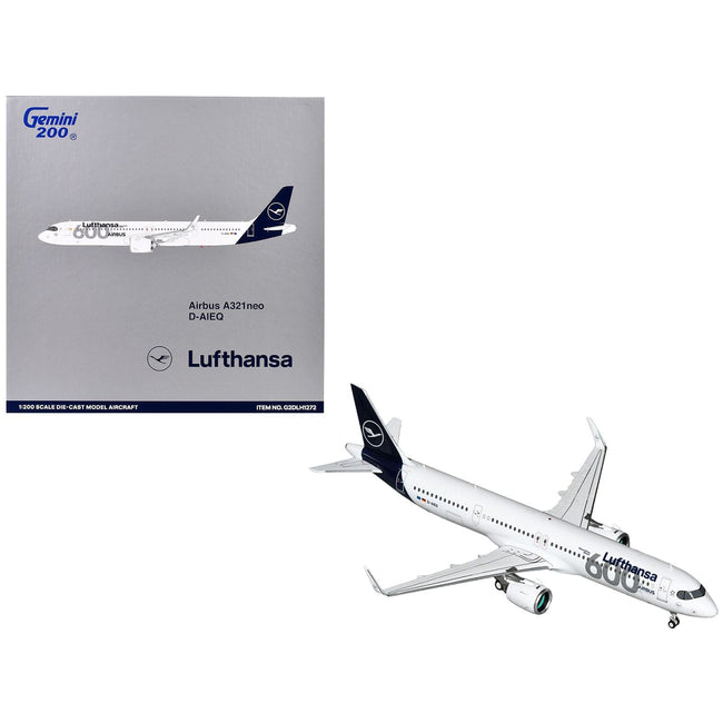 Airbus A321neo Commercial Aircraft "Lufthansa - 600th Airbus Aircraft" (D-AIEQ) White with Dark Blue Tail "Gemini 200" Series 1/200 Diecast Model Airplane by GeminiJets-GeminiJets-ModelCars.com