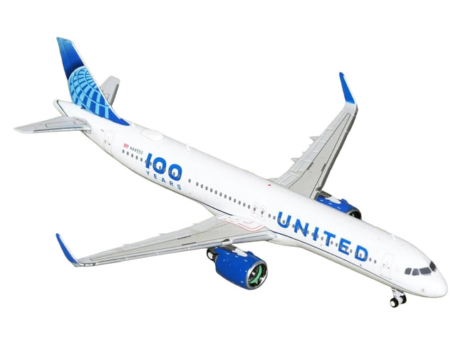 Airbus A321neo Commercial Aircraft "United Airlines 100 Years" (N44550) White with Blue Tail 1/400 Diecast Model Airplane by GeminiJets-GeminiJets-ModelCars.com