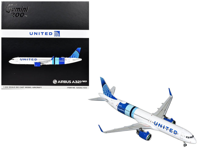 Airbus A321neo Commercial Aircraft "United Airlines Coastliner" (N94750) White with Blue Stripes "Gemini 200" Series 1/200 Diecast Model Airplane by GeminiJets-GeminiJets-ModelCars.com