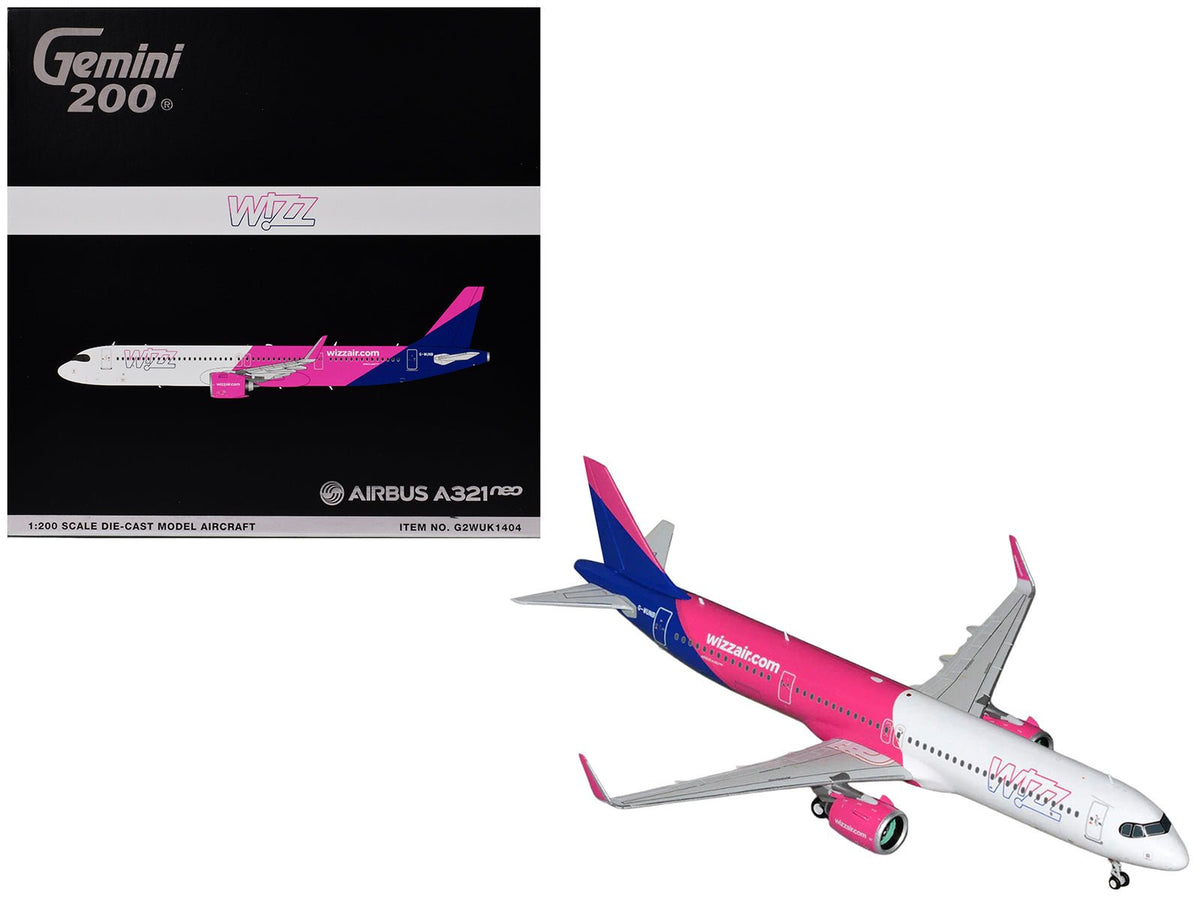 Airbus A321neo Commercial Aircraft "Wizz Air" (G-WUNB) White and Pink with Purple Tail "Gemini 200" Series 1/200 Diecast Model by GeminiJets-GeminiJets-ModelCars.com
