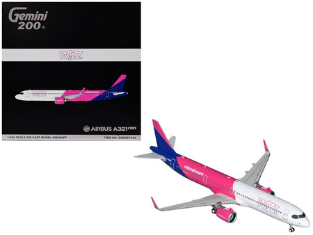 Airbus A321neo Commercial Aircraft "Wizz Air" (G-WUNB) White and Pink with Purple Tail "Gemini 200" Series 1/200 Diecast Model by GeminiJets-GeminiJets-ModelCars.com