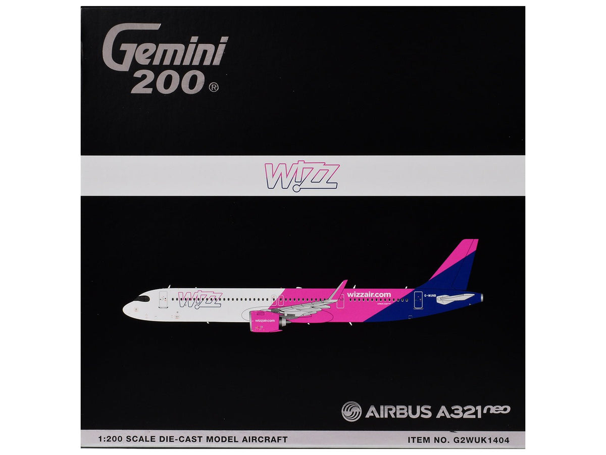 Airbus A321neo Commercial Aircraft "Wizz Air" (G-WUNB) White and Pink with Purple Tail "Gemini 200" Series 1/200 Diecast Model by GeminiJets-GeminiJets-ModelCars.com