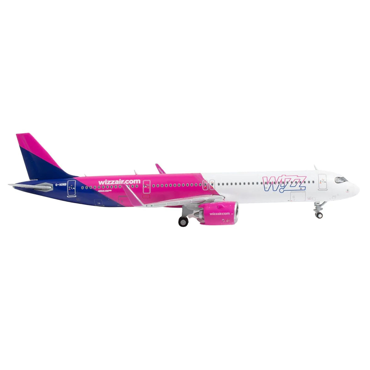 Airbus A321neo Commercial Aircraft "Wizz Air UK" (G-WUNB) White and Pink with Purple Tail 1/400 Diecast Model Airplane by GeminiJets-GeminiJets-ModelCars.com