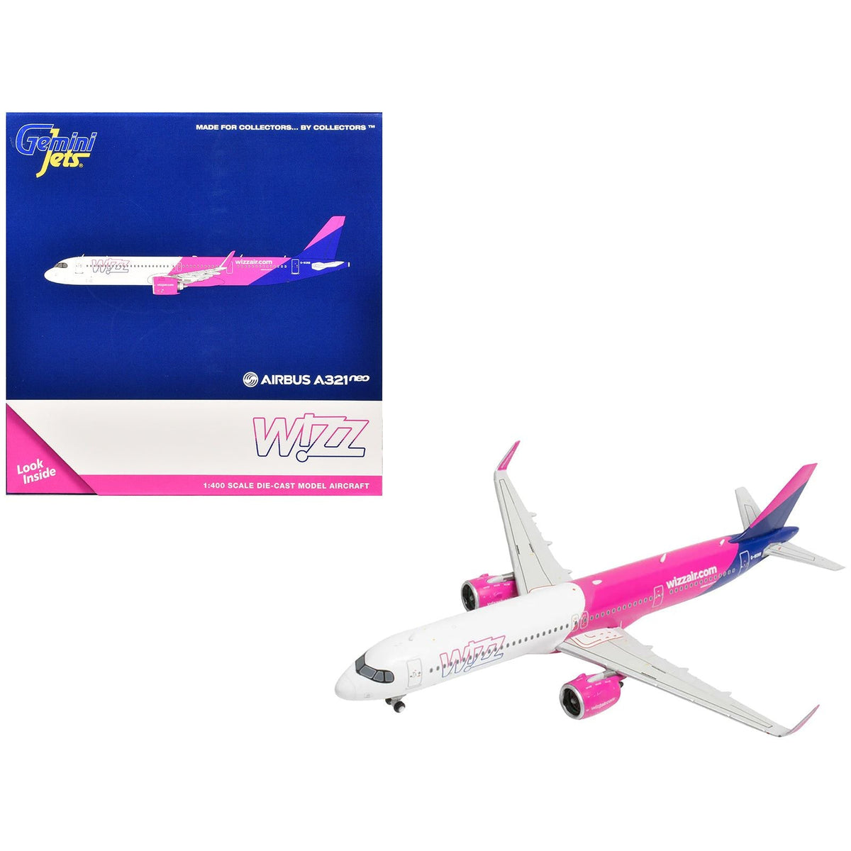 Airbus A321neo Commercial Aircraft "Wizz Air UK" (G-WUNB) White and Pink with Purple Tail 1/400 Diecast Model Airplane by GeminiJets-GeminiJets-ModelCars.com