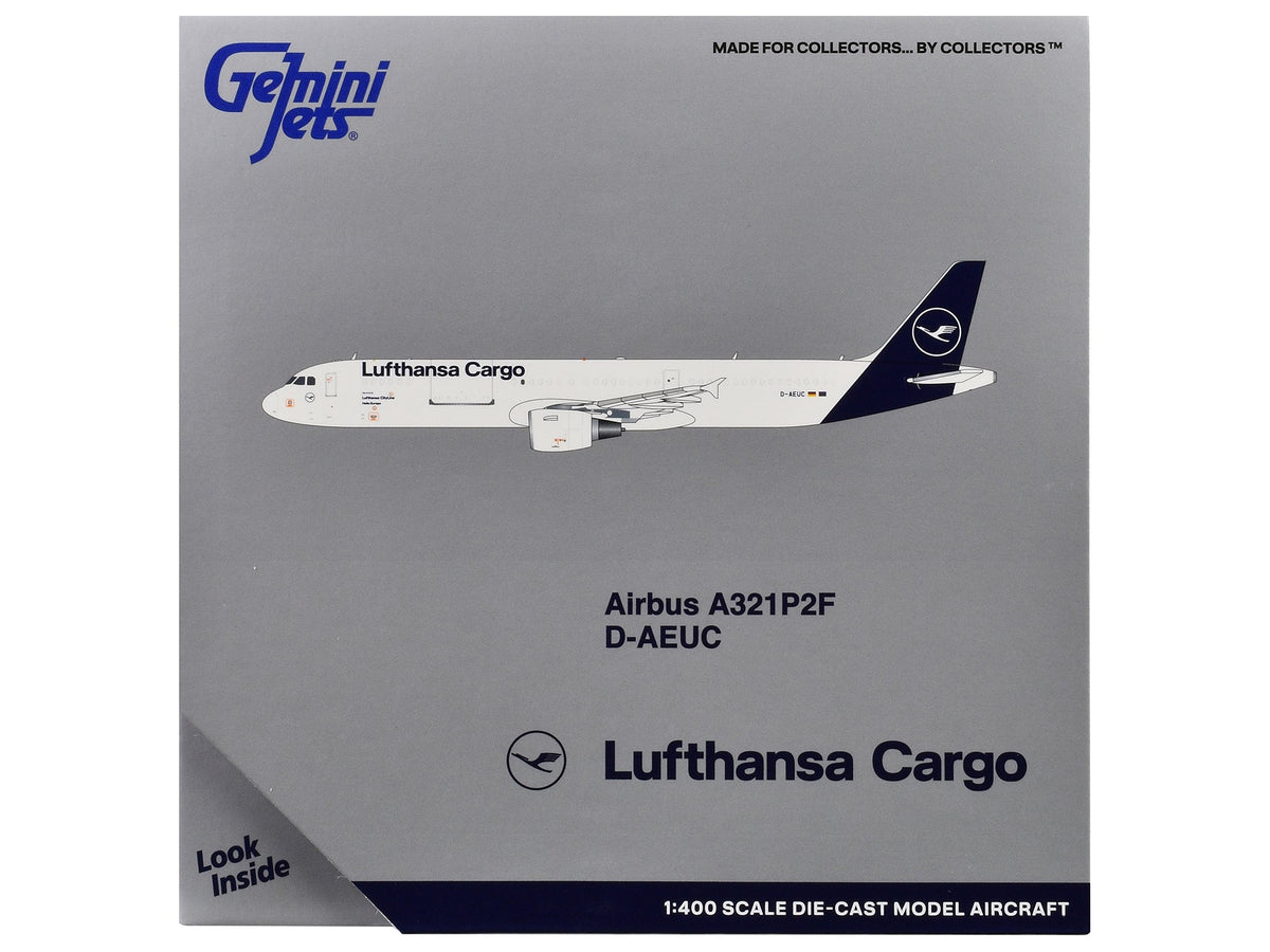 Airbus A321P2F Commercial Aircraft "Lufthansa Cargo" (D-AEUC) White with Blue Tail 1/400 Diecast Model Airplane by GeminiJets-GeminiJets-ModelCars.com