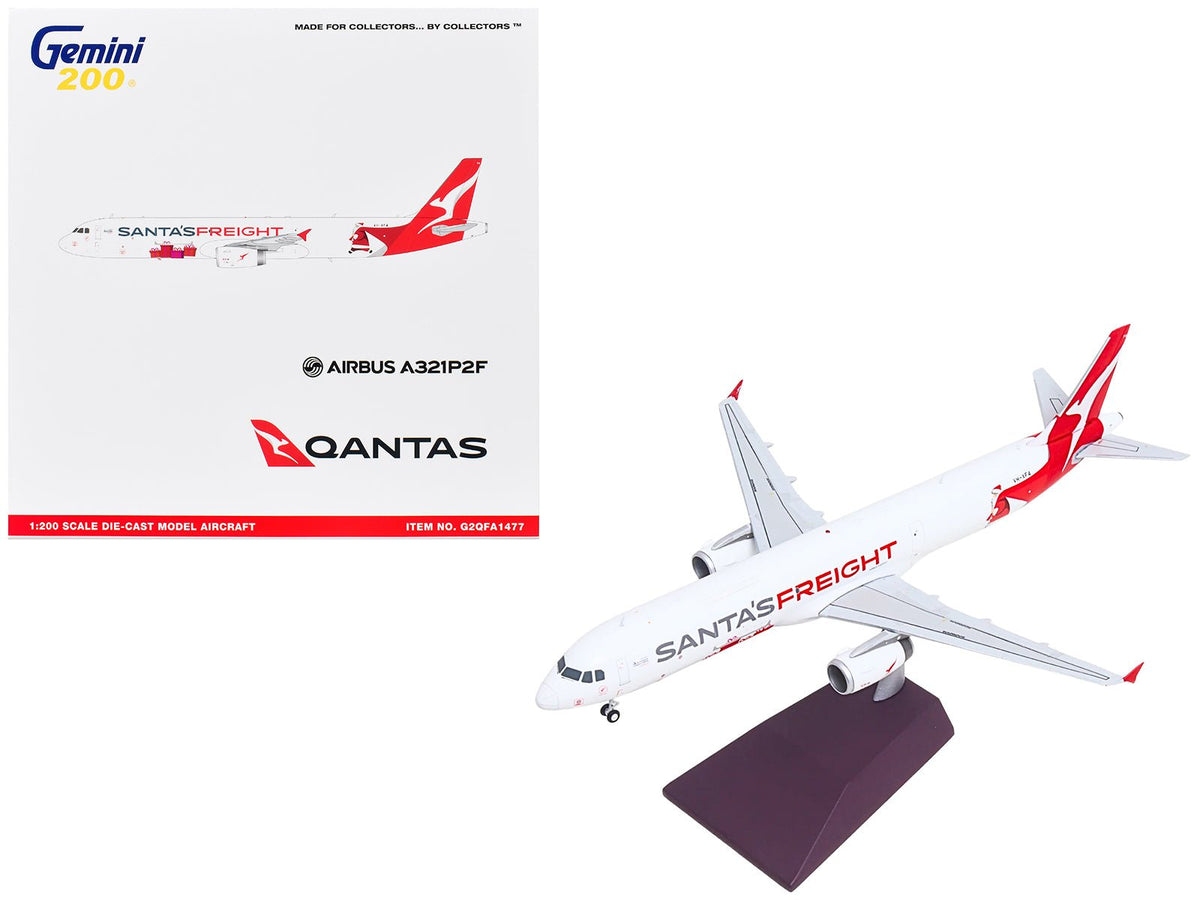 Airbus A321P2F Commercial Aircraft "Qantas Freight - Santa’s Freight" (VH-XF4) White with Graphics and Red Tail "Gemini 200" Series 1/200 Diecast Model by GeminiJets-GeminiJets-ModelCars.com