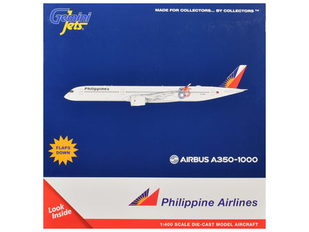 Airbus A350-1000 Commercial Aircraft with Flaps Down "Philippine Airlines - 85 Years" (RP-C3510) White with Tail Graphics 1/400 Diecast Model Airplane by GeminiJets-GeminiJets-ModelCars.com
