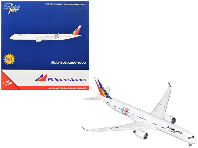 Airbus A350-1000 Commercial Aircraft with Flaps Down "Philippine Airlines - 85 Years" (RP-C3510) White with Tail Graphics 1/400 Diecast Model Airplane by GeminiJets-GeminiJets-ModelCars.com