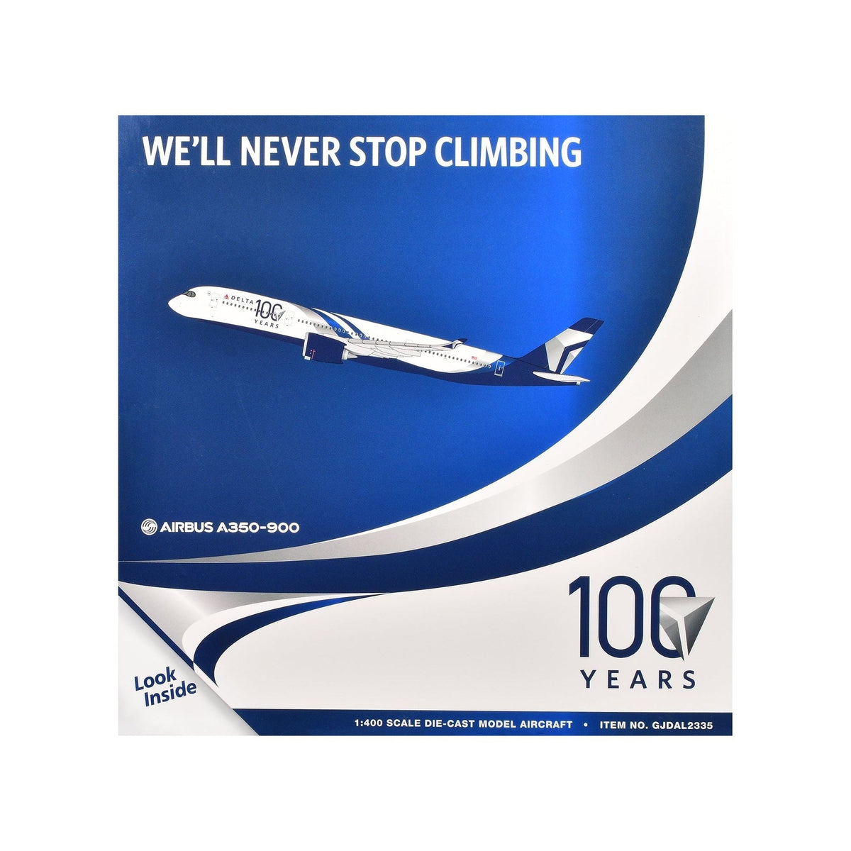 Airbus A350-900 Commercial Aircraft "Delta Air Lines 100 Years" (N527DN) White and Blue with Stripes 1/400 Diecast Model Airplane by GeminiJets-GeminiJets-ModelCars.com