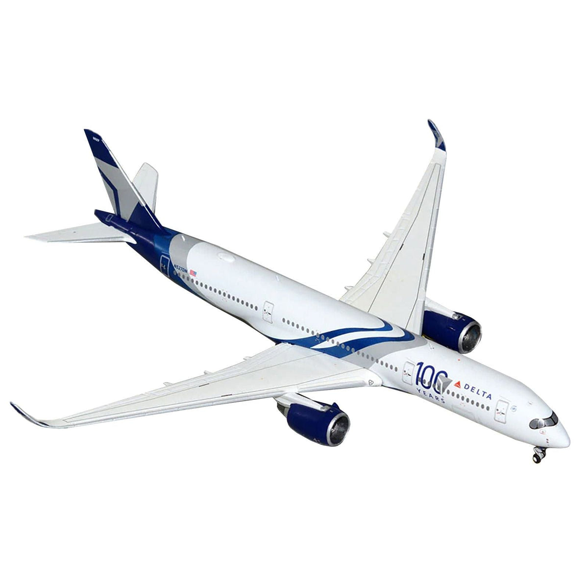 Airbus A350-900 Commercial Aircraft "Delta Air Lines 100 Years" (N527DN) White and Blue with Stripes 1/400 Diecast Model Airplane by GeminiJets-GeminiJets-ModelCars.com