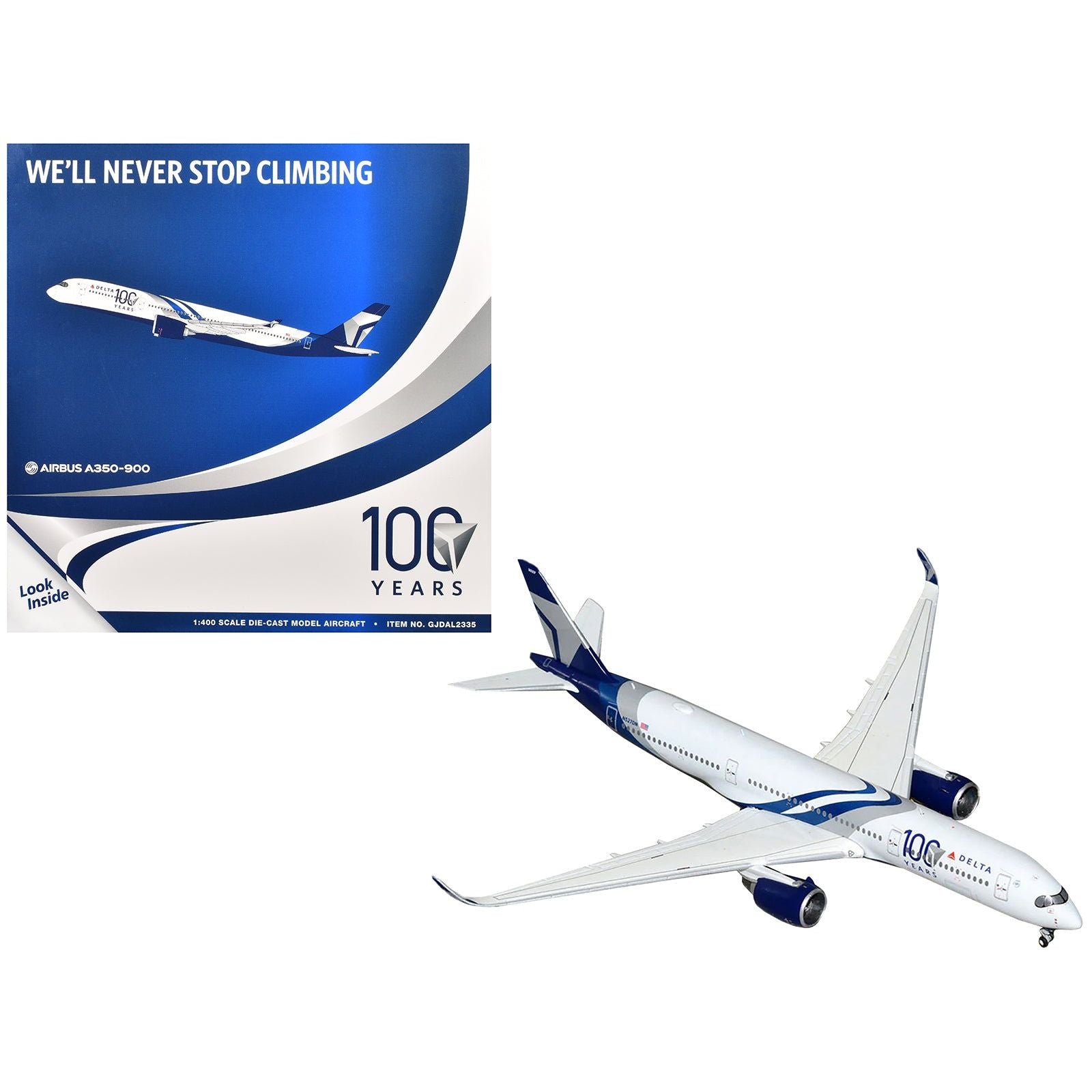 Airbus A350 - 900 Commercial Aircraft "Delta Air Lines 100 Years" (N527DN) White and Blue with Stripes 1/400 Diecast Model Airplane by GeminiJets - GeminiJets - ModelCars.com