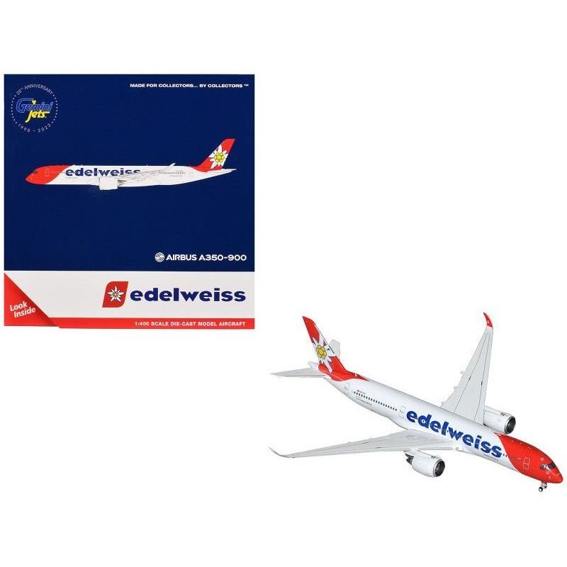 Airbus A350-900 Commercial Aircraft "Edelweiss Air" (HB-IHC) White with Red Tail 1/400 Diecast Model Airplane by GeminiJets-GeminiJets-ModelCars.com