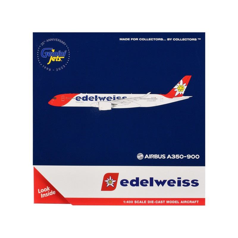 Airbus A350 - 900 Commercial Aircraft "Edelweiss Air" (HB - IHC) White with Red Tail 1/400 Diecast Model Airplane by GeminiJets - GeminiJets - ModelCars.com