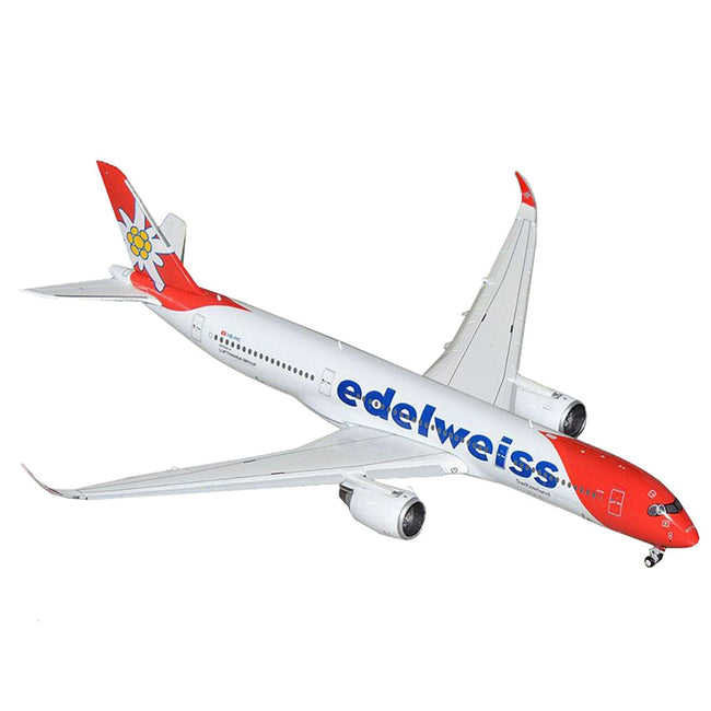 Airbus A350-900 Commercial Aircraft with Flaps Down Configuration "Edelweiss Air" (HB-IHC) White with Red Tail 1/400 Diecast Model Airplane by GeminiJets-GeminiJets-ModelCars.com