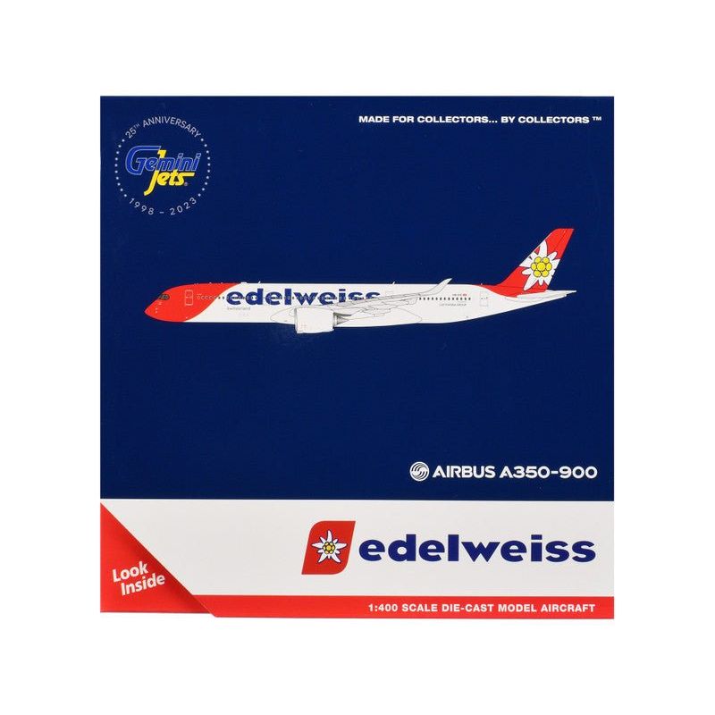 Airbus A350 - 900 Commercial Aircraft with Flaps Down Configuration "Edelweiss Air" (HB - IHC) White with Red Tail 1/400 Diecast Model Airplane by GeminiJets - GeminiJets - ModelCars.com