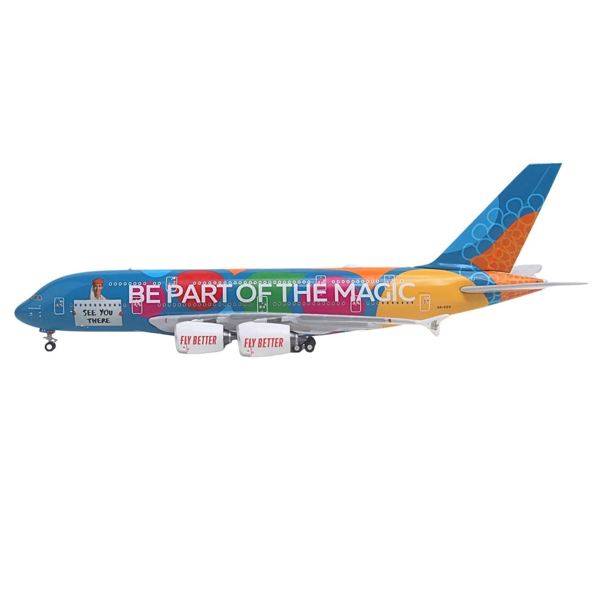 Airbus A380-800 Commercial Aircraft "Emirates Airlines - Destination Dubai" (A6-EES) Blue with Graphics 1/400 Diecast Model Airplane by GeminiJets-GeminiJets-ModelCars.com