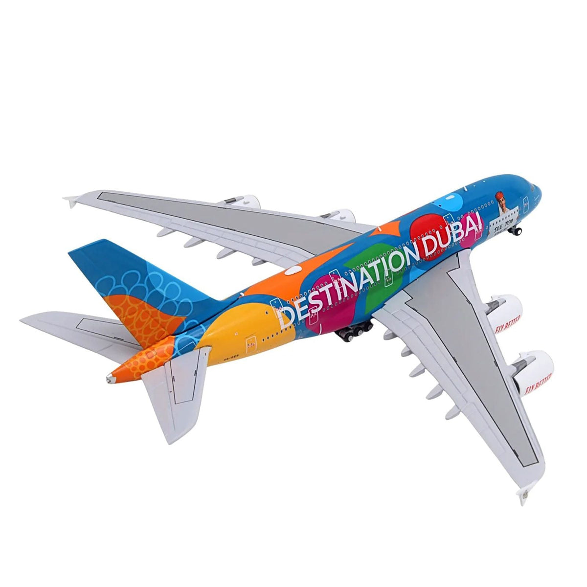 Airbus A380-800 Commercial Aircraft "Emirates Airlines - Destination Dubai" (A6-EES) Blue with Graphics 1/400 Diecast Model Airplane by GeminiJets-GeminiJets-ModelCars.com