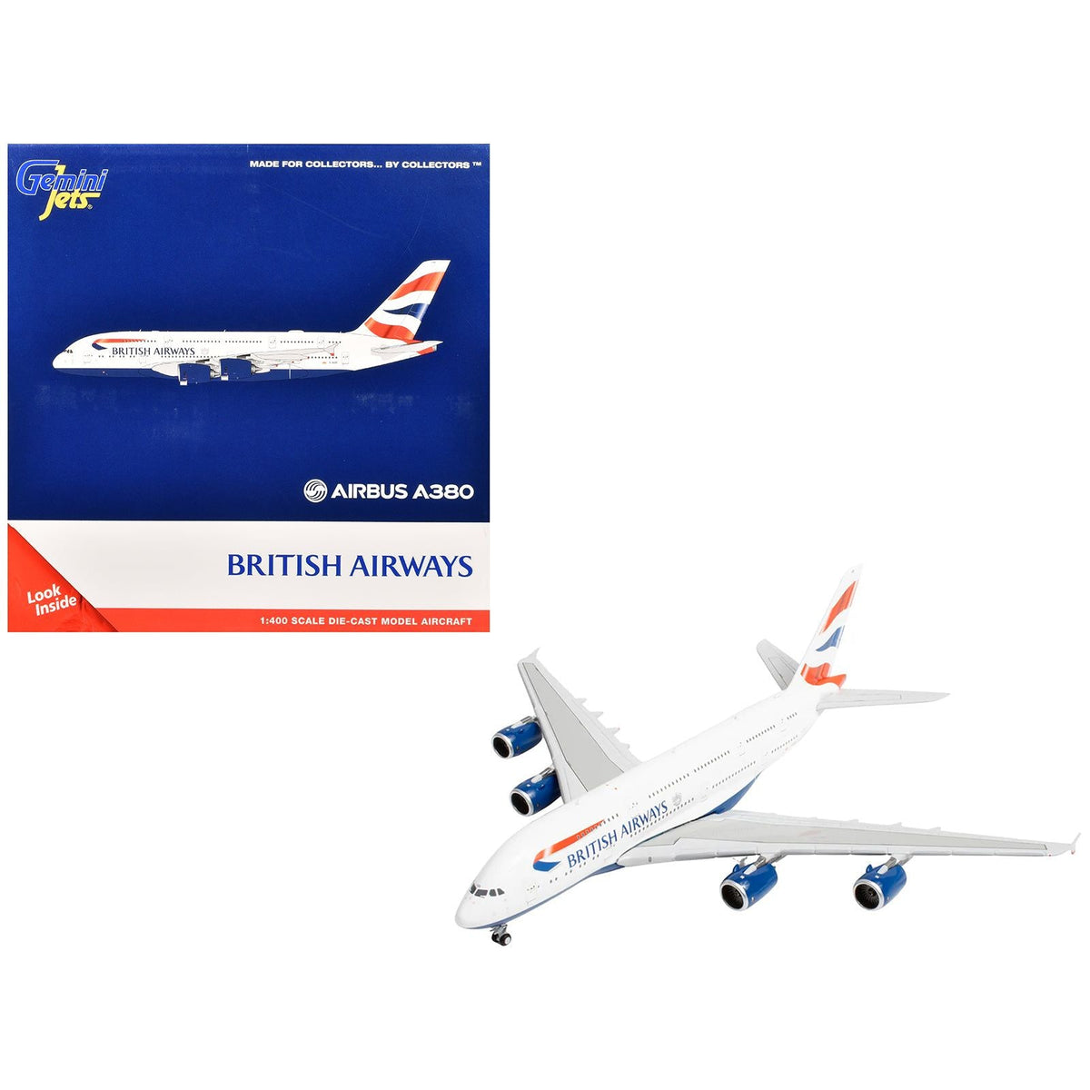 Airbus A380 Commercial Aircraft "British Airways" (G-XLEE) White with Striped Tail 1/400 Diecast Model Airplane by GeminiJets-GeminiJets-ModelCars.com