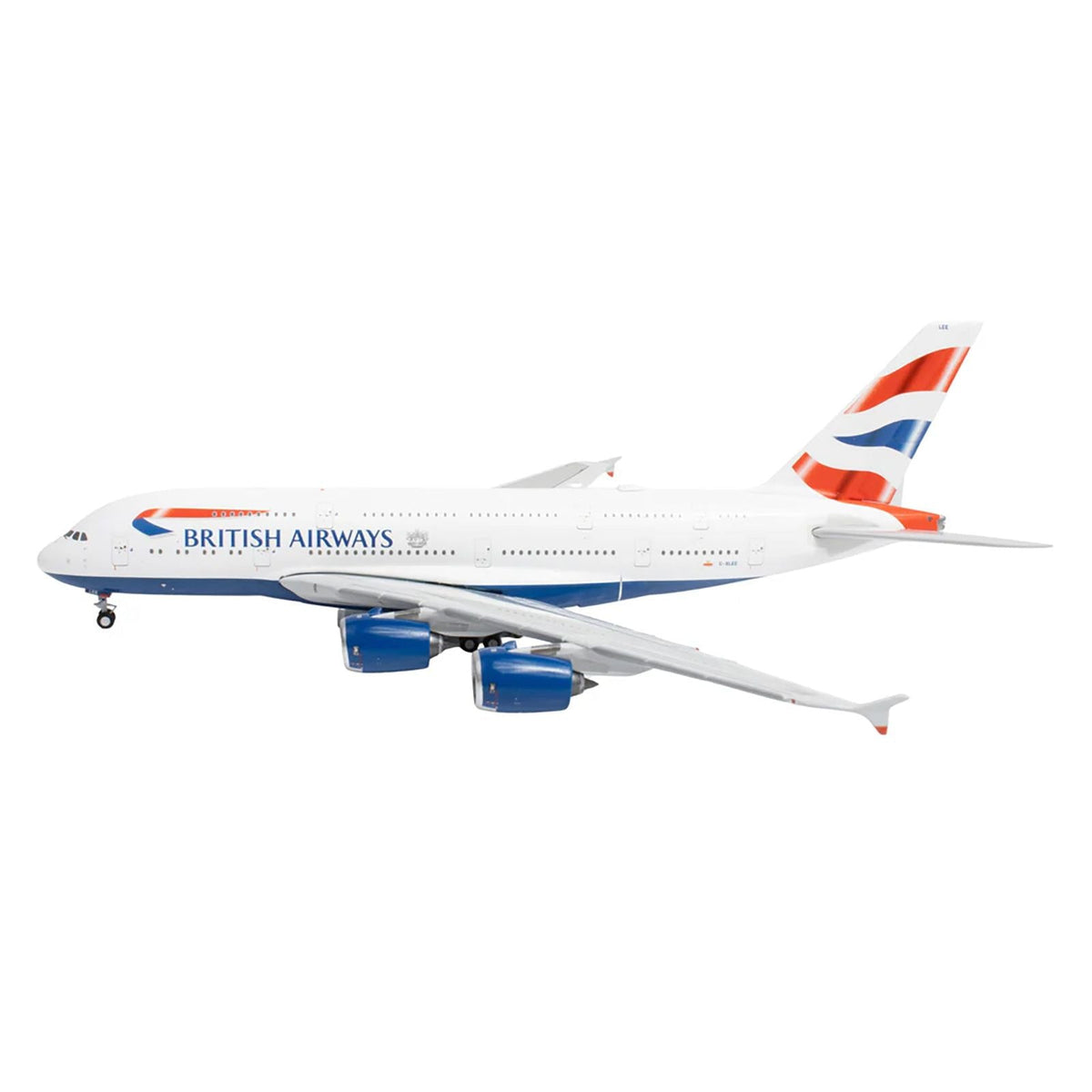 Airbus A380 Commercial Aircraft "British Airways" (G-XLEE) White with Striped Tail 1/400 Diecast Model Airplane by GeminiJets-GeminiJets-ModelCars.com