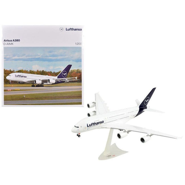 Airbus A380 Commercial Aircraft "Lufthansa" (D-AIMK) White with Dark Blue Tail 1/200 Plastic Model Airplane by Herpa-Herpa-ModelCars.com